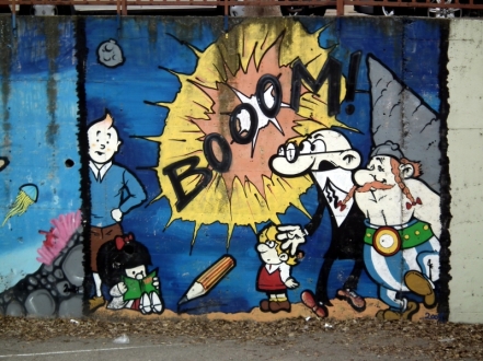 Tintín y Mafalda en el mural