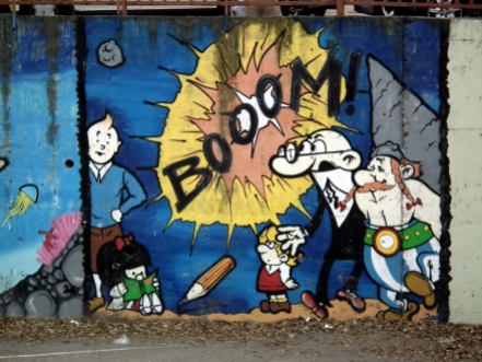 Tintín y Mafalda en el mural